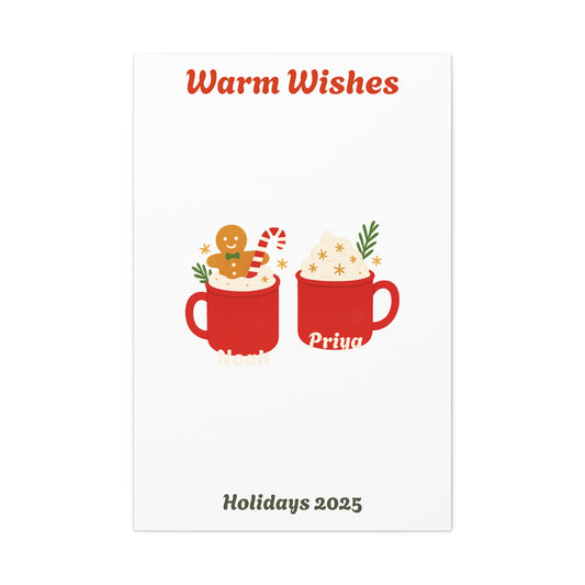 Holiday Canvas Print — "Warm Wishes" Hot Cocoa Couple Wall Art (Personalized)