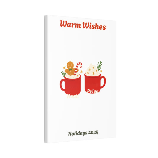 Holiday Canvas Print — "Warm Wishes" Hot Cocoa Couple Wall Art (Personalized)